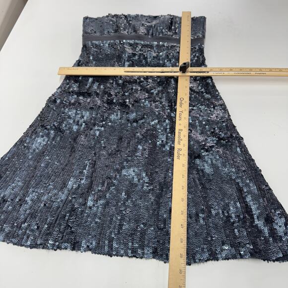 Badgley Mischka Dress Womens 4‎ Blue Sequin Mini Strapless Vintage Cocktail Silk - Picture 7 of 7